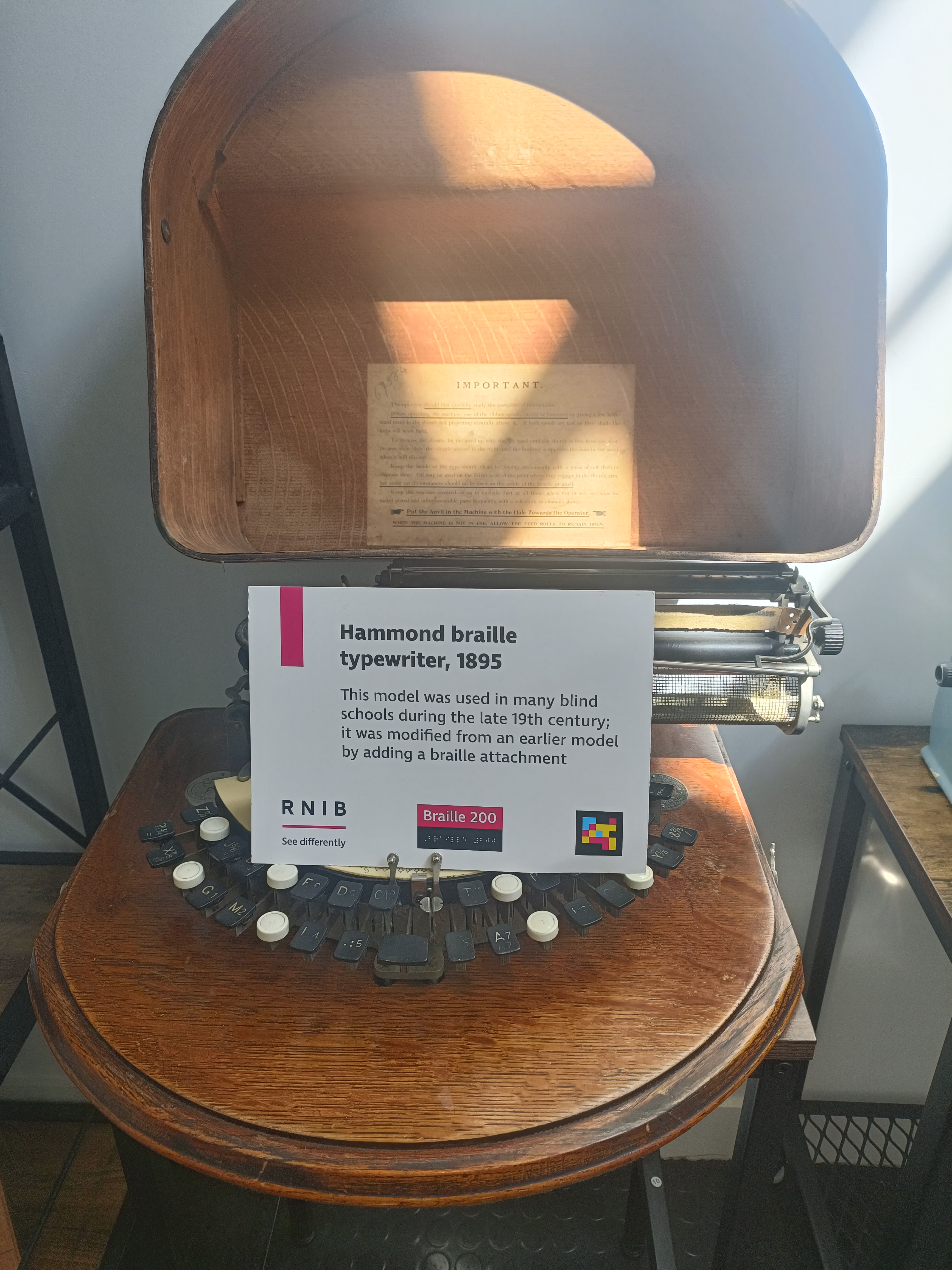 An image of an early braille typewriter.